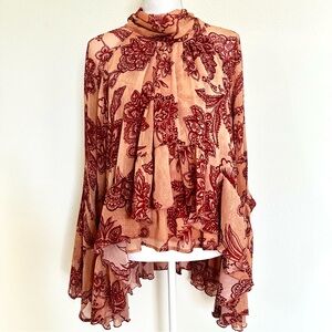 Avec Les Filles Tie Neck Top Pink Size Large